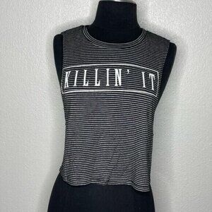 French Pastry Striped Crew Neck Crop Top Enlarged Arm Holes Size S